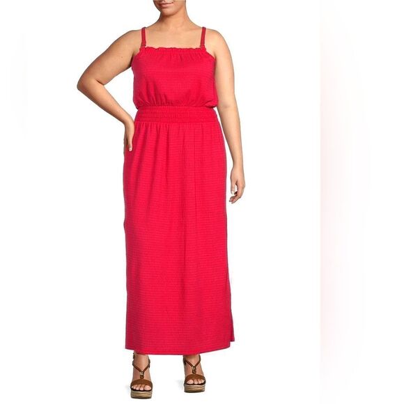 MICHAEL Kors Smocked Square Neck Cami Dress‎ Red/Geranium Size M Stitch fix nwt - Picture 1 of 7